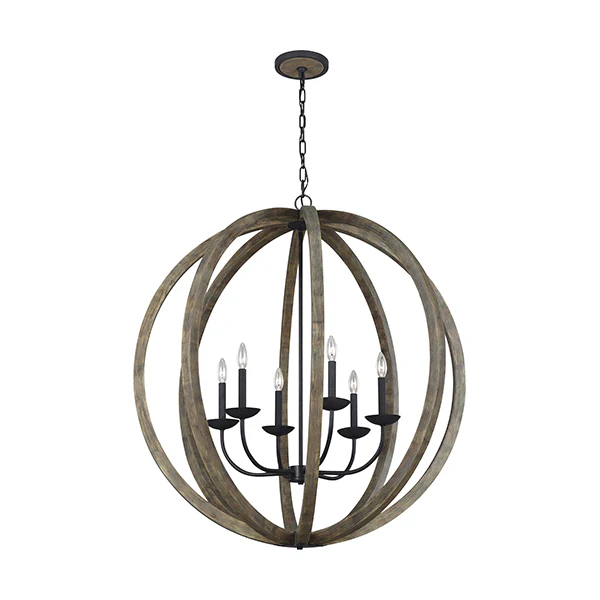 Allier 6-Light Pendent,Weathered Oak Wood/Antique Forged Iron