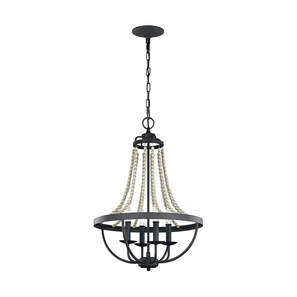 Nori 4-Light Rustic Beaded Candlestick Chandelier, Dark Weathered Zinc/Driftwood Grey