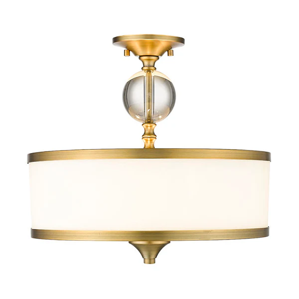 Cosmopolitan 3-Light 100W Semi-Flush Mount Ceiling Light, Heritage Brass