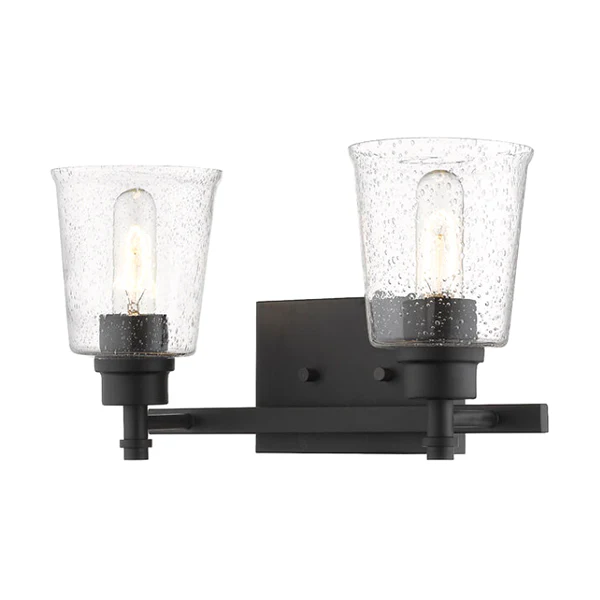 Bohin 2-Light Bathroom Vanity Light with Clear Seedy Glass Shade, Matte Black