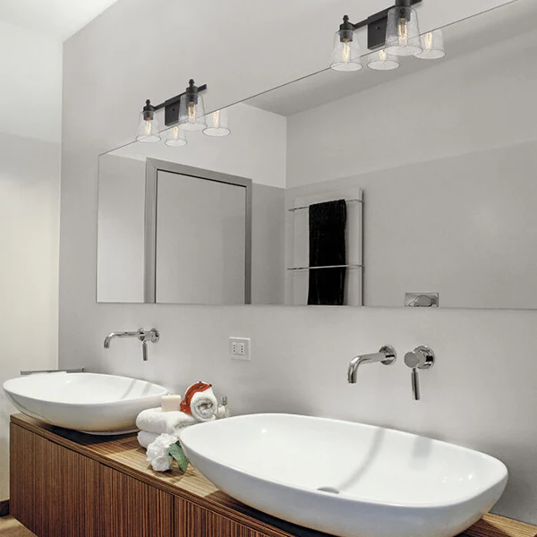 Bohin 2-Light Bathroom Vanity Light with Clear Seedy Glass Shade, Matte Black - Image 3