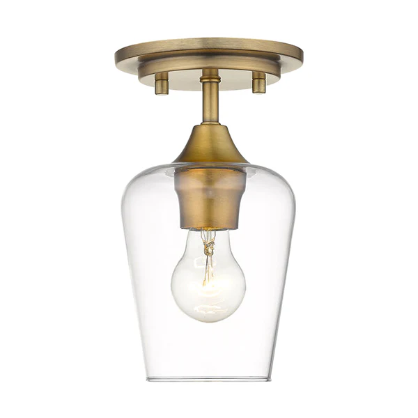 Joliet 1-Light 100W Semi-Flush Mount Ceiling Light, Olde Brass