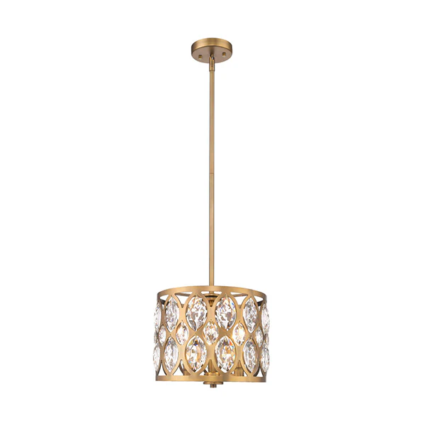 Dealey 3-Light 12 in Wide Crystal Pendant, Heirloom Brass